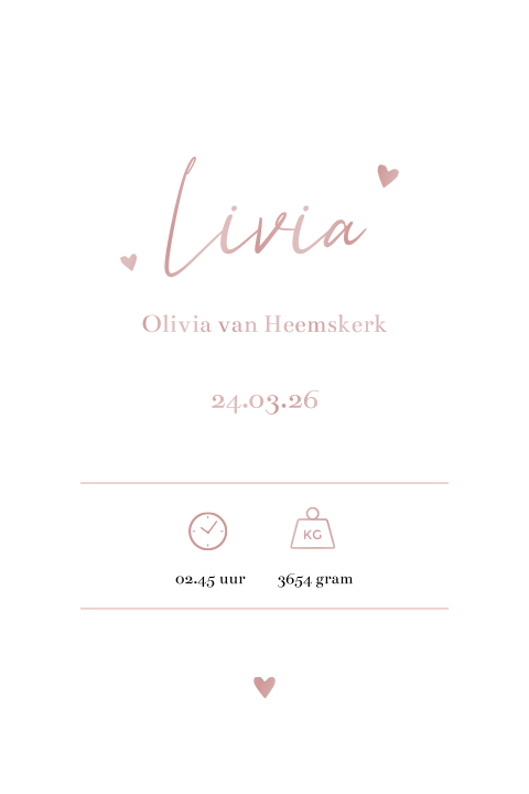 Geboorteposter meisje lief wit met hartjes - Livia