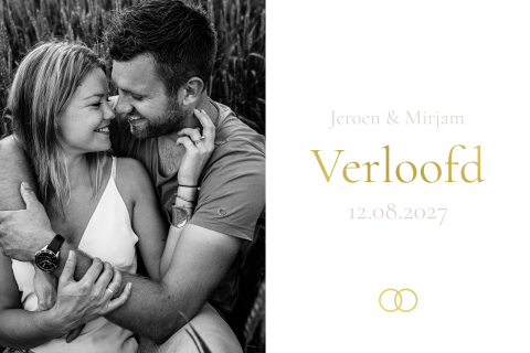 Verlovingskaart klassiek goudfolie ringen foto