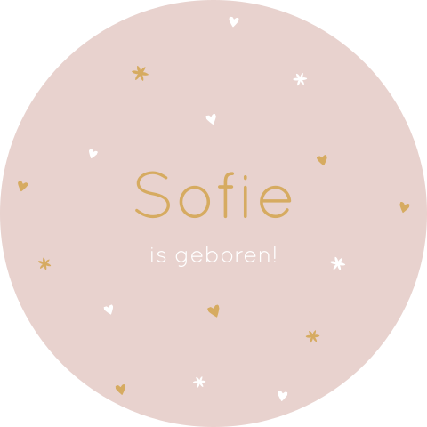 Raamsticker rond 60 cm Sofie lichtroze hartjes sterren