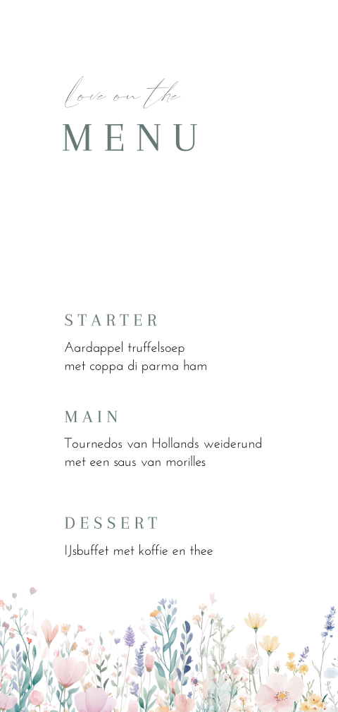 Menukaart bruiloft romantisch bloemen
