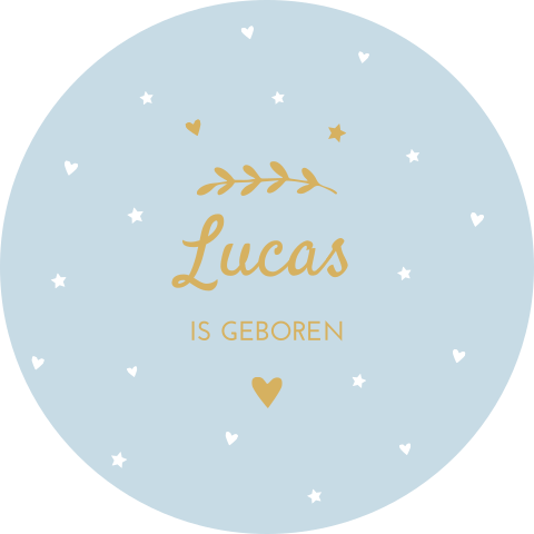 Raamsticker rond 60 cm Lucas blauw hartjes sterren