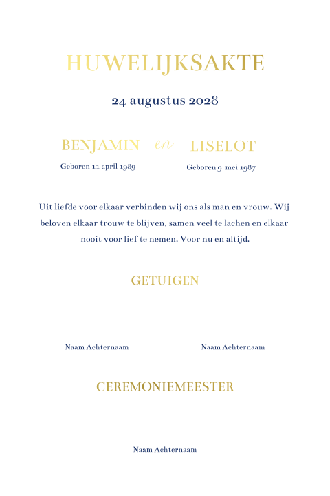 Trouwakte bruiloft ceremonie Classic blue