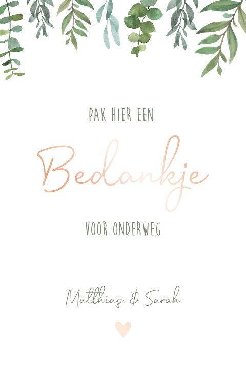 Kaart bij bedankjes - Botanical leaves rosefolie