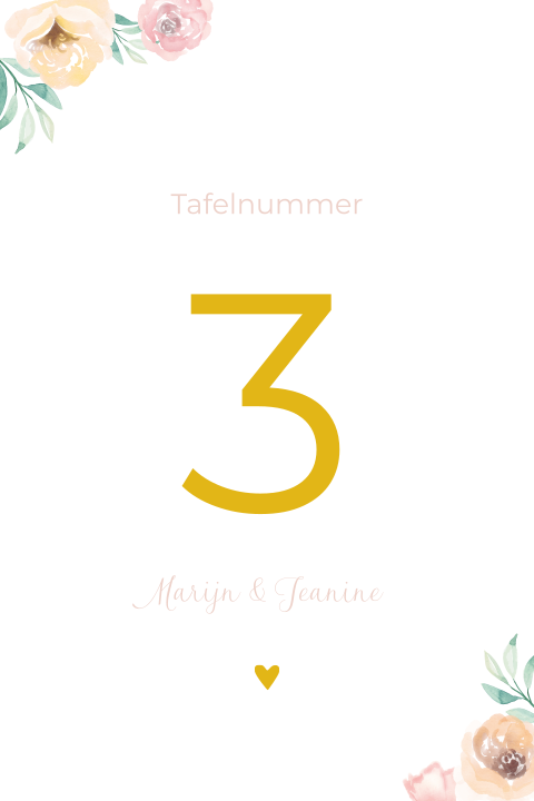 Tafelnummer kaart bruiloft flowers watercolor