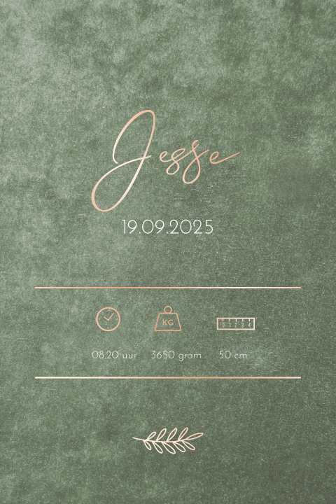 Geboorteposter jongen velvet look groen - Jesse