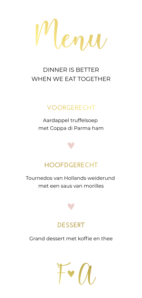 Menukaart kalkpapier goudfolie hartjes