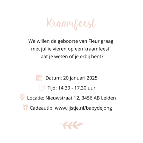 Kraamfeest uitnodiging kaartje vierkant roze met icoontjes