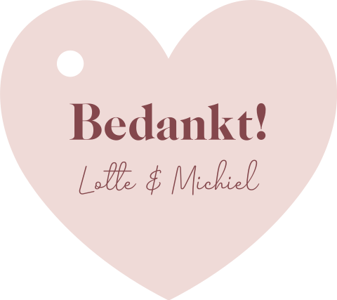 Labeltjes bedankjes bruiloft roze rood modern hartje - 16 stuks