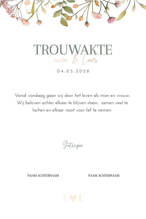 Trouwakte bruiloft ceremonie Pastel Flowers