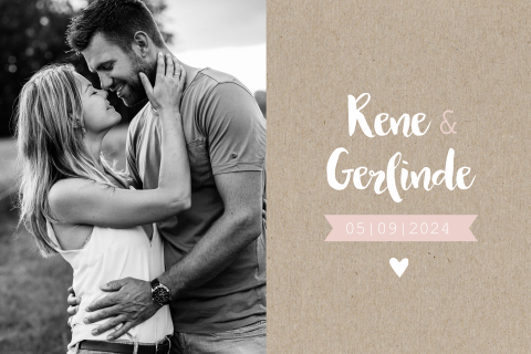 Trouwkaart met kraft achtergrond en foto loveshoot