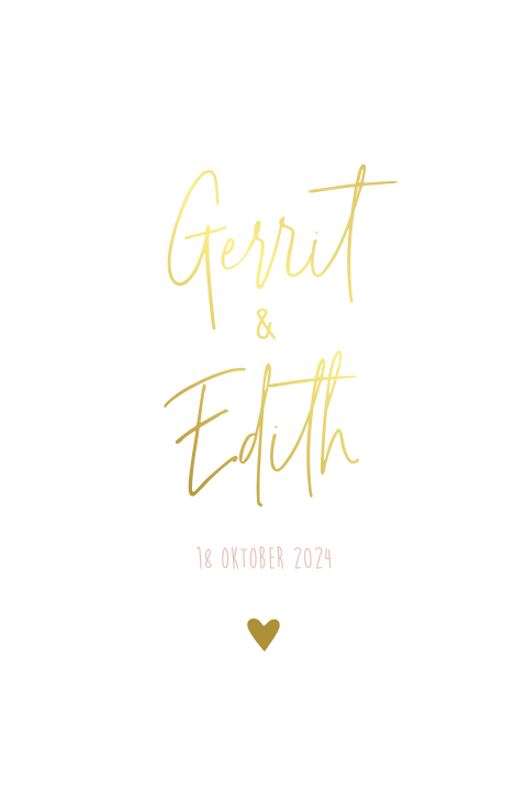 Trouwkaart chique wit met goudfolie letters