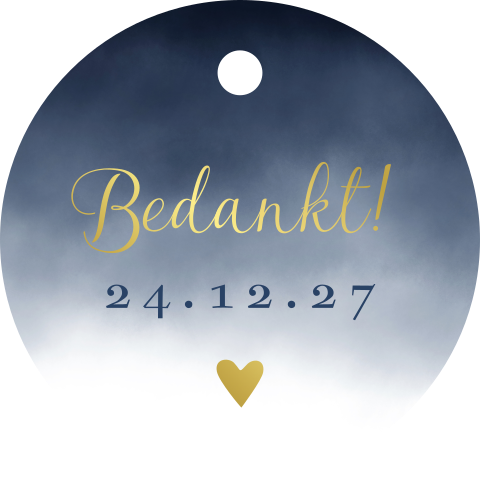 Labeltjes bedankjes bruiloft watercolor blauw goudfolie - 16 stuks