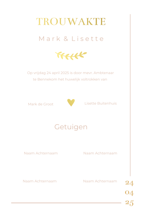 Trouwakte bruiloft ceremonie Golden Love
