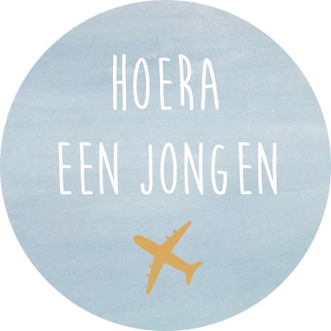 Sluitsticker geboortekaartje Fedde blauw hoera jongen vliegtuig