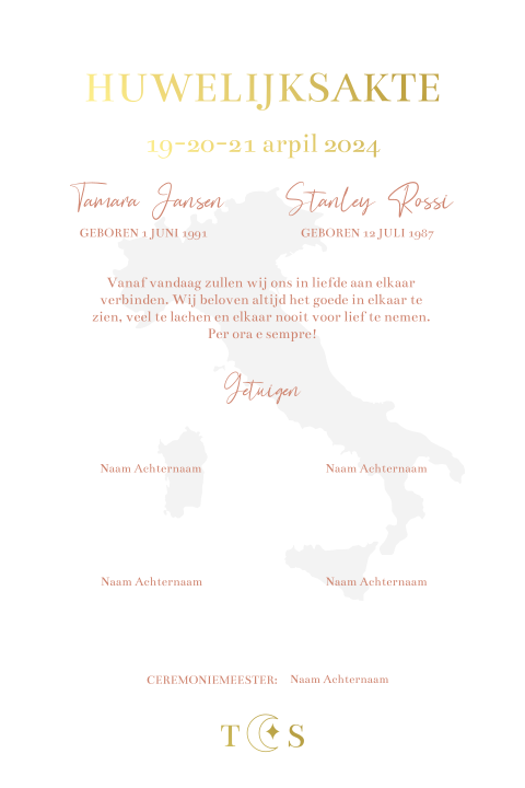 Trouwakte bruiloft ceremonie Italian Boho