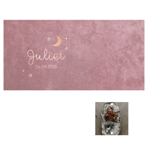 Geboortekaartje met labelkaart, fotokaart meisje roze velvet look