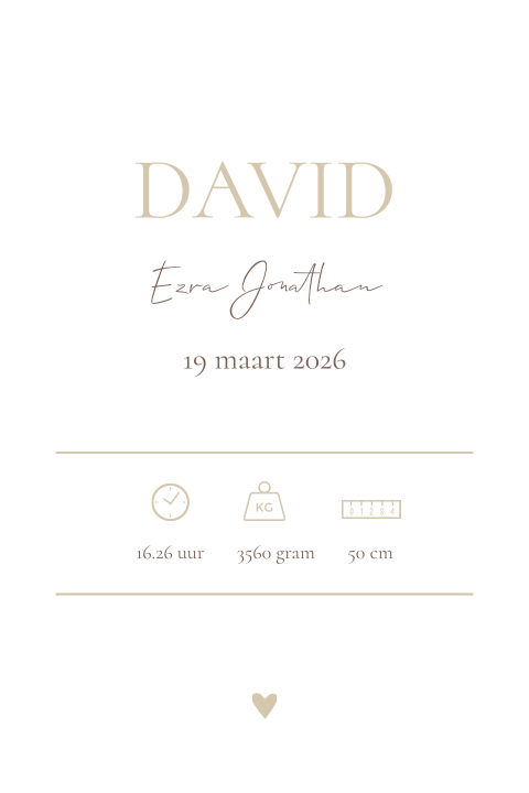 Geboorteposter jongen klassiek wit - David