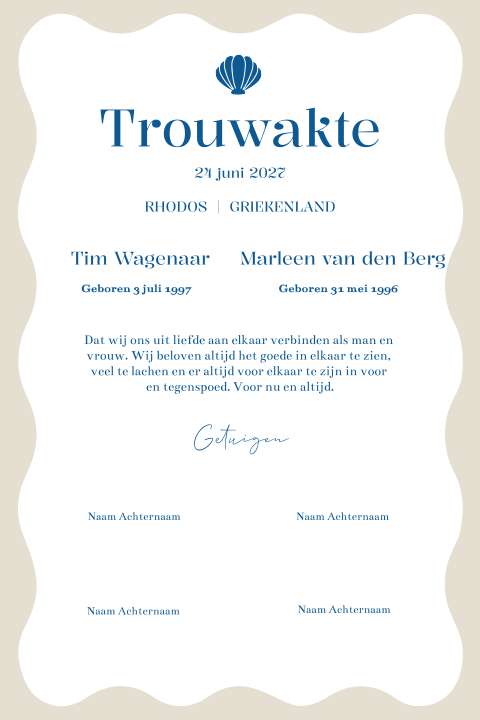 Trouwakte bruiloft Beach vibes