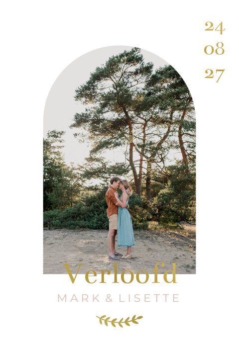 Verlovingskaart klassiek goudfolie boog foto