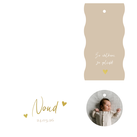 Geboortekaartje neutraal labelkaart beige foto modern