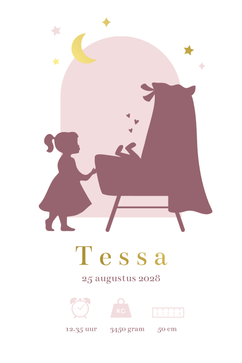Geboorteposter meisje silhouet wieg goudfolie - Tessa