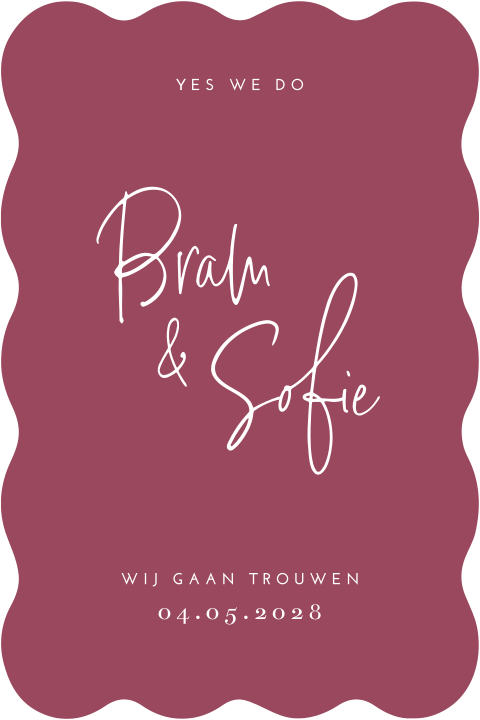 Trouwkaart stans golf burgundy modern