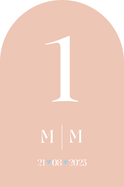 Tafelnummer kaart bruiloft boogvorm Lovely Peach
