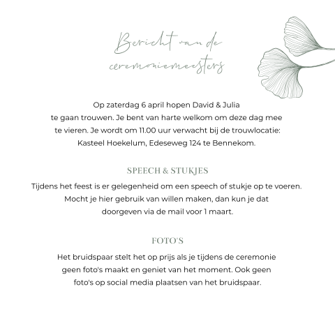 Ceremoniemeester kaart ginkgo bladeren