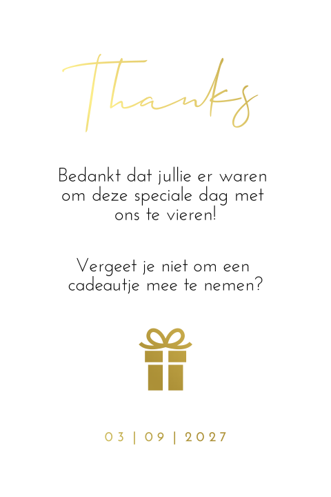 Kaart bij bedankjes - Golden romance goudfolie