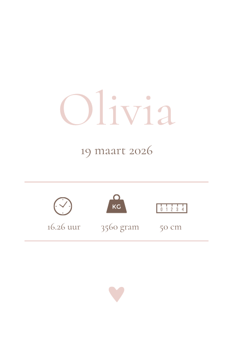 Geboorteposter meisje wit met roze - Olivia