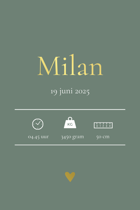 Geboorteposter groen met goudfolie - Milan