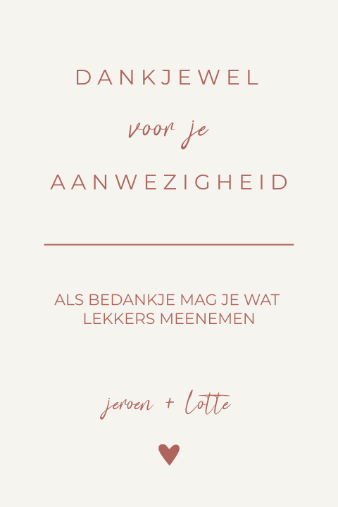 Kaart bij bedankjes - Romantic rosé