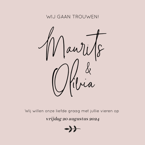 Trouwkaart pocketfold inlegkaart oud roze zwart modern