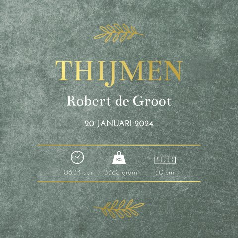 Geboorteposter jongen velvet look groen - Thijmen