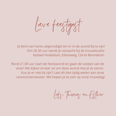 Pocketfold inlegkaartje oud roze feestgast modern