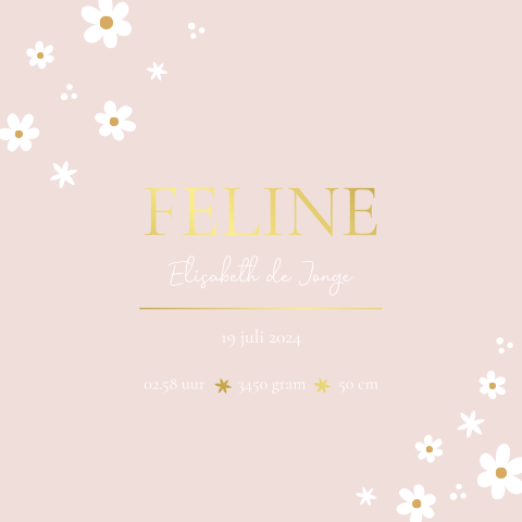 Geboortreposter meisje roze bloemen met goudfolie - Feline