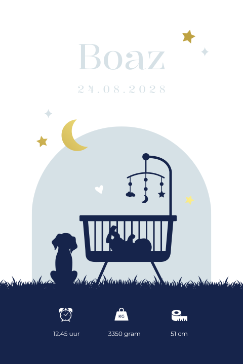 Geboorteposter jongen blauwe silhouet wieg - Boaz