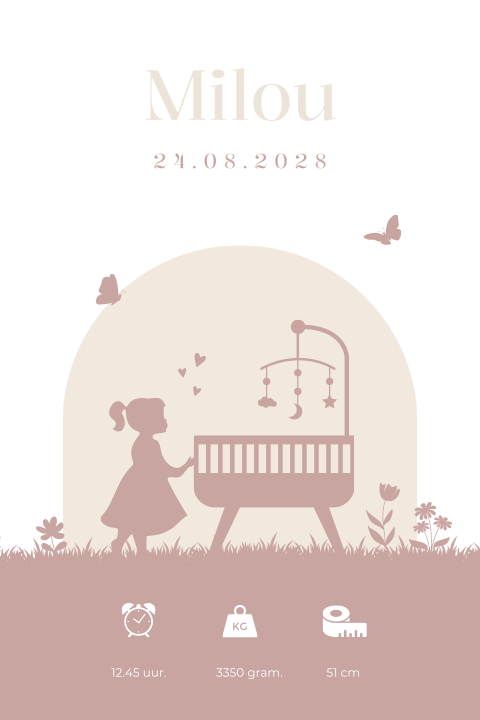 Geboorteposter meisje silhouet roze wieg - Milou