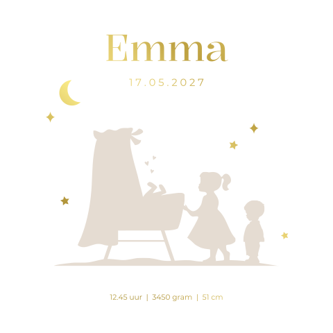Geboorteposter babykamer silhouet wieg met goudfolie - Emma