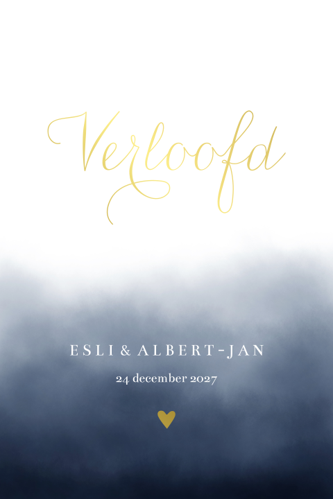 Verlovingskaart watercolor blauw goudfolie klassiek