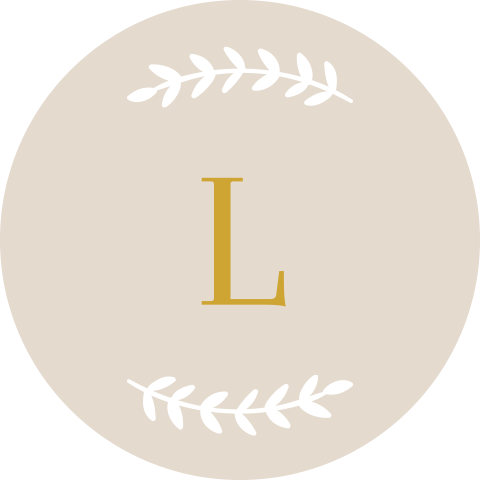 Sluitsticker geboortekaartje Lucas beige takjes letter