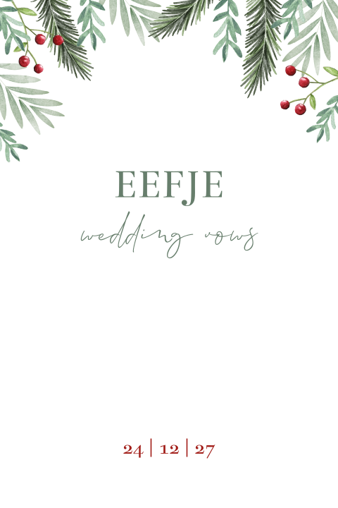 Geloftenboekje bruiloft kerst takjes groen her vows