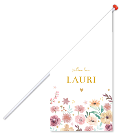 Geboortevlag klein geboortekaartje Lauri bloemen romantisch