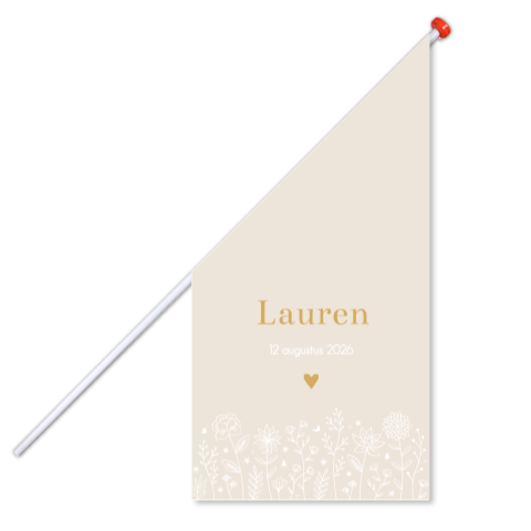 Geboortevlag klein geboortekaartje Lauren romantisch beige bloemen