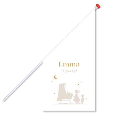 Geboortevlag klein geboortekaartje Emma neutraal silhouet wieg