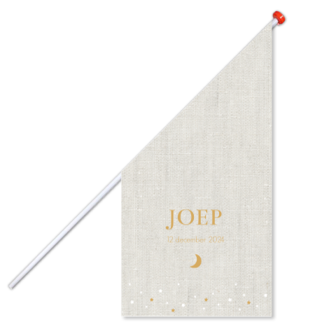 Geboortevlag klein geboortekaartje Joep linnen sterren