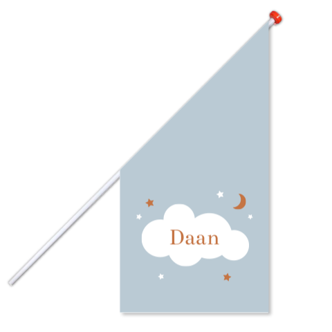 Geboortevlag klein geboortekaartje Daan blauw wolk sterren