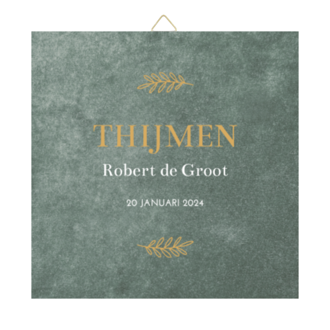 Tegeltje geboortekaartje Thijmen velvet look groen
