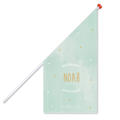 Geboortevlag klein geboortekaartje Noah watercolor mintgroen stipjes