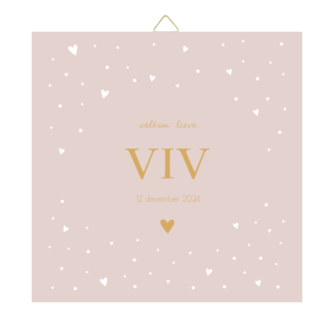 Tegeltje geboortekaartje Viv roze hartjes